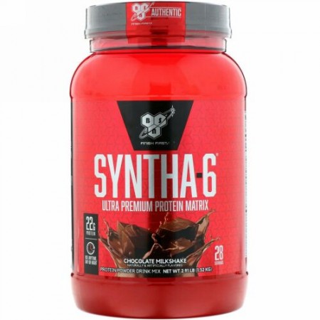 BSN, Syntha-6, タンパク質粉末ジュース, チョコレートミルクセーキ, 2.91ポンド（1.32 kg）