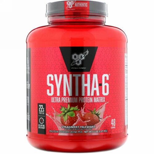 BSN, Syntha-6（シンサ-6）、ウルトラプレミアムプロテインマトリックス、ストロベリーミルクシェイク、2.27kg（5.0lbs）