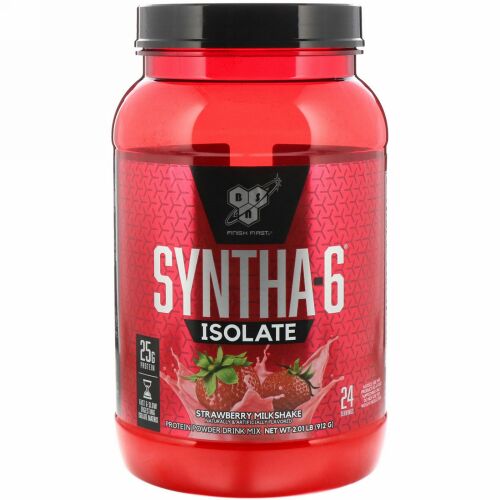 BSN, Syntha-6（シンサ-6）分離物、プロテインパウダードリンクミックス、 ストロベリーミルクシェイク、2.01lbs（912g）