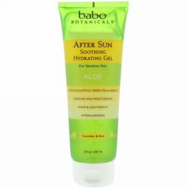 Babo Botanicals, アフターサン、スージングハイドレーティングジェル、キュウリ＆アロエ、8 fl oz (237 ml) (Discontinued Item)