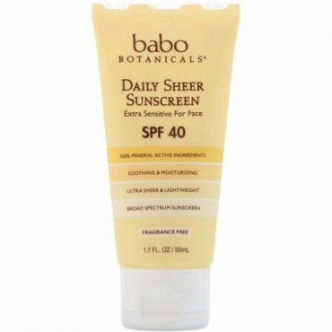 Babo Botanicals, Daily Sheer Mineral Sunscreen, SPF 40, 1.7 fl oz (50 ml)