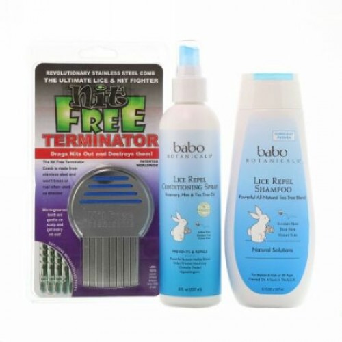 Babo Botanicals, シラミ予防必須アイテムギフトセット、2個＋櫛付き