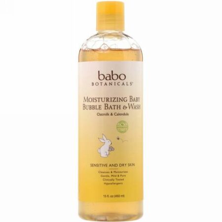 Babo Botanicals, モイスチャライジングベビーバブルバス & ウォッシュ、オートミルクキンセンカ、15液量オンス (450 ml)