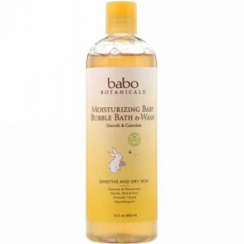 Babo Botanicals, モイスチャライジングベビーバブルバス & ウォッシュ、オートミルクキンセンカ、15液量オンス (450 ml)