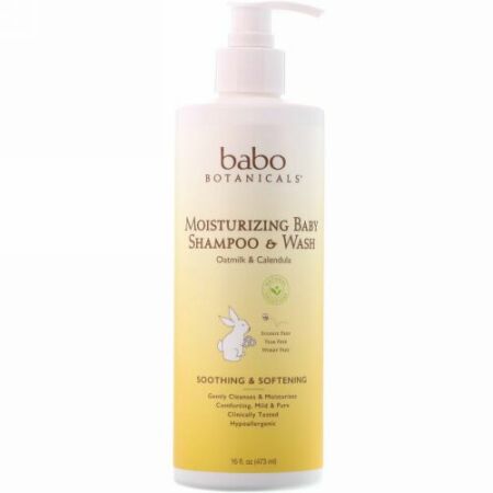 Babo Botanicals, 保湿ベビーシャンプー＆ウォッシュ（洗浄液）, オートミルク カレンデュラ（Oatmilk Calendula）, 16液量オンス（473 ml）