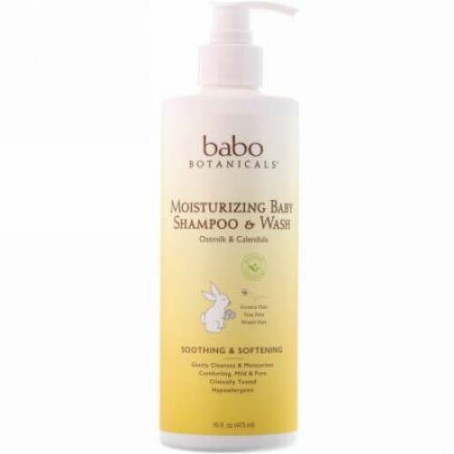 Babo Botanicals, 保湿ベビーシャンプー＆ウォッシュ（洗浄液）, オートミルク カレンデュラ（Oatmilk Calendula）, 16液量オンス（473 ml）