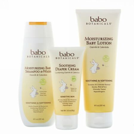 Babo Botanicals, Newborn Fragrance Free Gift Set, Oatmilk & Calendula, 3 Piece Kit