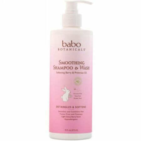 Babo Botanicals, スムージングシャンプー＆ウォッシュ、ソフトニングベリー＆プリムローズオイル、473ml（16fl oz）