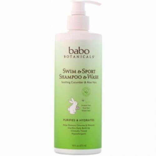 Babo Botanicals, スイム&スポーツシャンプー&ウォッシュ、キュウリ&アロエ、 16液量オンス (473 ml)
