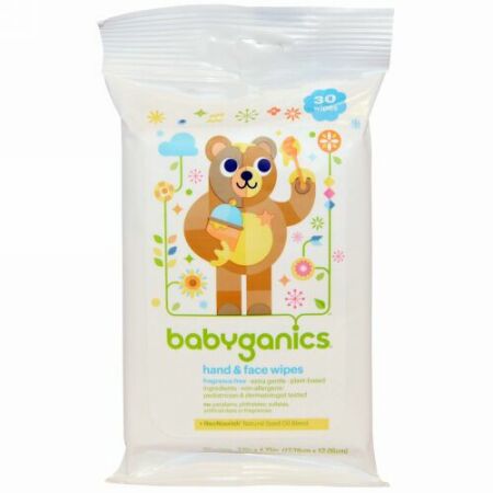 BabyGanics, ハンド&フェイスワイプ、無香料、30枚 (Discontinued Item)