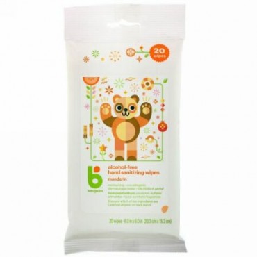 BabyGanics, 手消毒用ウェットティッシュ, アルコールフリー, ミカン, 20枚 (Discontinued Item)