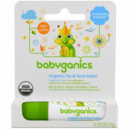 BabyGanics, オーガニック・リップ&フェース・バーム , 0.25 oz (7 g) (Discontinued Item)