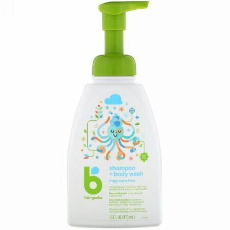 BabyGanics, シャンプー+ボディウォッシュ、無香料、16 fl oz (473 ml) (Discontinued Item)