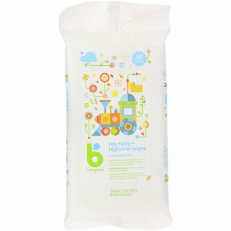 BabyGanics, トーイ、テーブル&ハイチェアワイプ、無香料、25枚 (Discontinued Item)