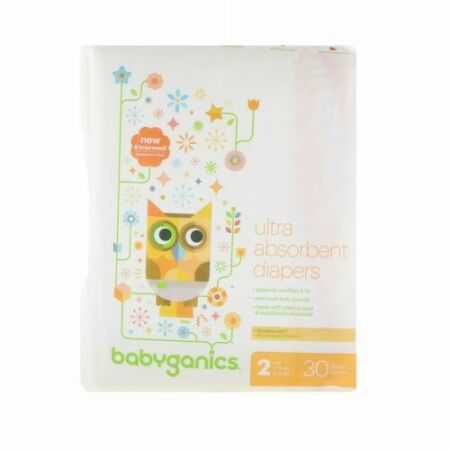 BabyGanics, 超吸水性おむつ、サイズ2、5~8kg（12-18 lbs）、おむつ30枚 (Discontinued Item)