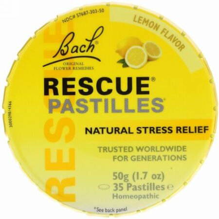 Bach, Original Flower Remedies, Rescue Pastilles, Natural Stress Relief, Lemon Flavor, 35 Pastilles, 1.7 oz (50 g)