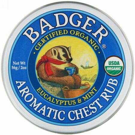 Badger Company, アロマティック･チェストラブ(胸に塗る薬)、ユーカリ&ミント、2 oz (56 g)