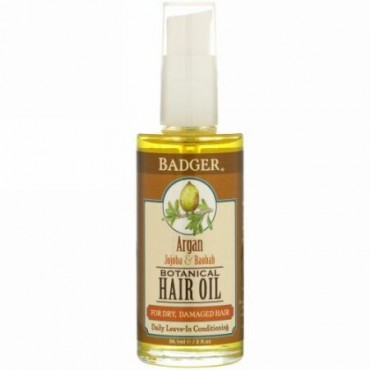Badger Company, Botanical Hair Oil, Argan, Jojoba & Baobab, 2 fl oz (59.1 ml)