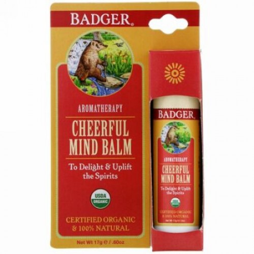 Badger Company, チアフル・マインド・バーム、スィートオレンジ & スペアミント、 .60 オンス(17 g) (Discontinued Item)