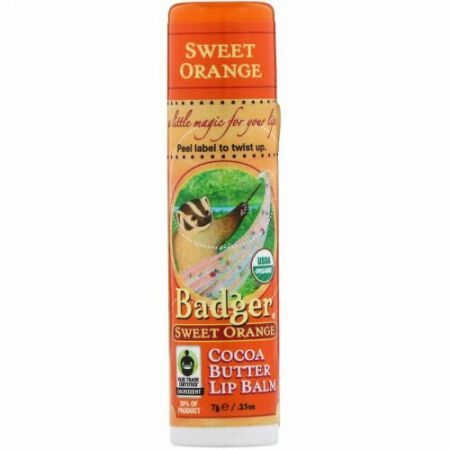 Badger Company, 'カカオバター・リップバーム, スイートオレンジ,  .25 オンス (7 g) (Discontinued Item)