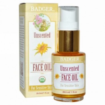 Badger Company, 無香フェイスオイル、敏感肌用、1 fl oz (29.5 ml) (Discontinued Item)
