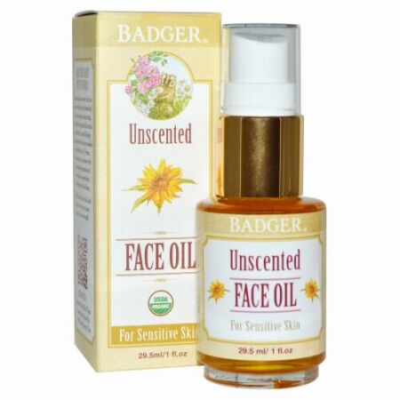 Badger Company, 無香フェイスオイル、敏感肌用、1 fl oz (29.5 ml) (Discontinued Item)