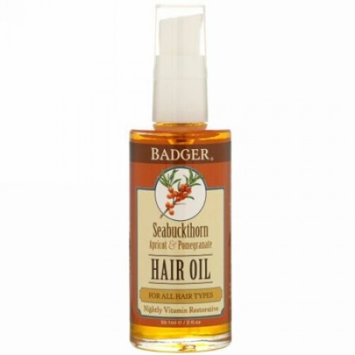 Badger Company, Hair Oil, Seabuckthorn, Apricot & Pomegranate, 2 fl oz (59.1 ml) (Discontinued Item)