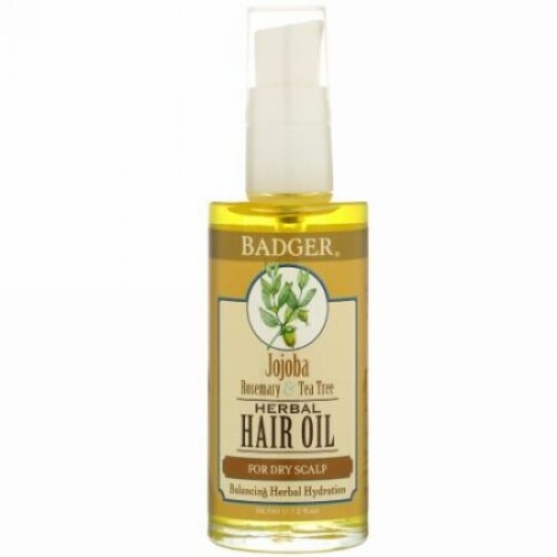 Badger Company, ホホバ・ハーバル・ヘアー・オイル、ローズマリー &ティーツリー、2 fl oz (59.1 ml)