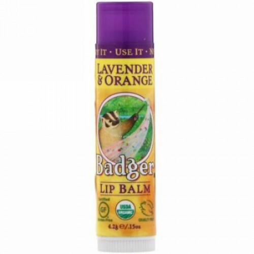 Badger Company, Lip Balm, Lavender & Orange, .15 oz (4.2 g)