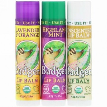 Badger Company, リップバームギフトセット (緑), 3パック, 各0.15オンス (4.2 g) (Discontinued Item)