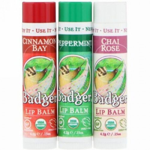 Badger Company, Limited Edition, Organic Classic Lip Balm Sticks, 3 Lip Balm Sticks (Discontinued Item)