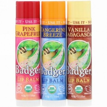 Badger Company, リップバームギフトセット (赤), 3パック, 各0.15オンス (4.2 g)