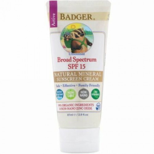 Badger Company, 酸化亜鉛 サンスクリーンクリーム, 広域性 SPF 15, 無臭, 2.9 液量オンス (87 ml) (Discontinued Item)