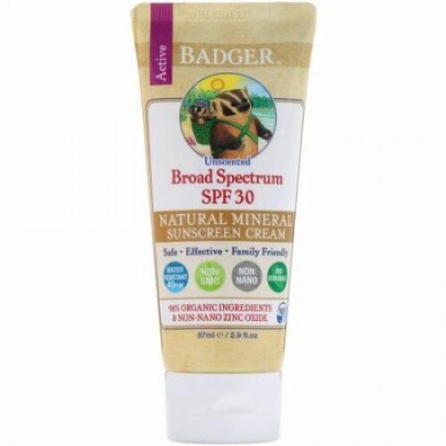 Badger Company, ナチュラルミネラルサンスクリーンクリーム、SPF30 PA+++、無香料、87 ml（2.9 fl oz） (Discontinued Item)