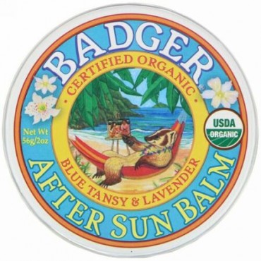 Badger Company, オーガニック、アフター･サン･バーム、ブルータンジー&ラベンダー、2 oz (56 g)