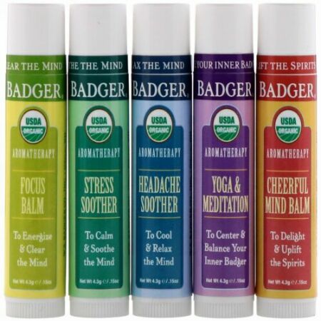 Badger Company, Aromatherapy Travel Kit, 5 Pack, .15 oz (4.3 g) Each
