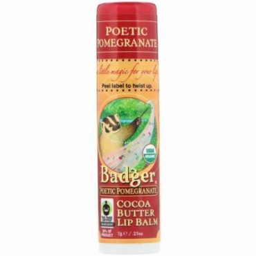 Badger Company, Organic, Cocoa Butter Lip Balm, Poetic Pomegranate, .25 oz (7 g) (Discontinued Item)