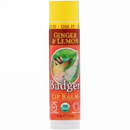 Badger Company, オーガニック、リップバーム、ジンジャー & レモン、.15 oz (4.2 g) (Discontinued Item)