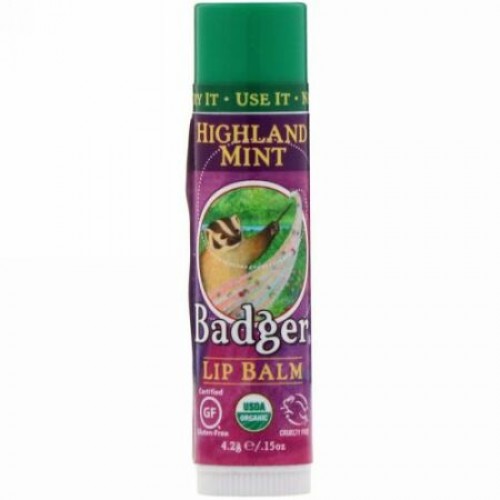 Badger Company, オーガニック, リップバーム, ハイランドミント, .15 オンス (4.2 g) (Discontinued Item)