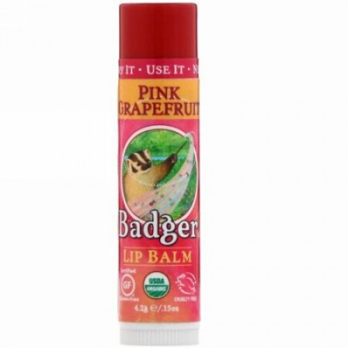 Badger Company, バジャーカンパニー, オーガニック、リップバーム、ピンクグレープフルーツ、15オンス(4.2 g)