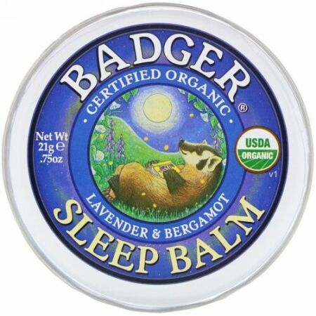Badger Company, オーガニック、スリープバーム、ラベンダー＆ベルガモット、21g（0.75oz）
