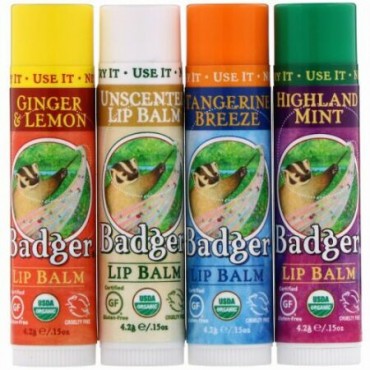 Badger Company, クラシック・リップバームスティック,  4 本, 各 .15 オンス (4.2 g)