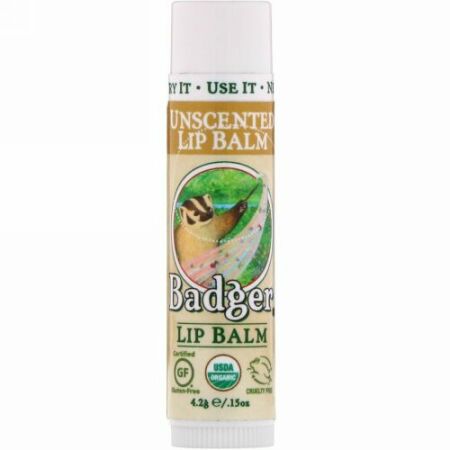 Badger Company, オーガニックリップバーム、無香料、4.2g