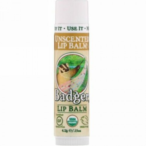 Badger Company, オーガニックリップバーム、無香料、4.2g