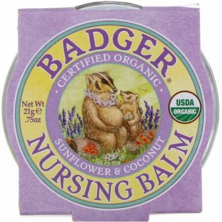 Badger Company, オーガニック・ナーシングバーム、ヒマワリ & ココナッツ、.75 オンス (21 g) (Discontinued Item)