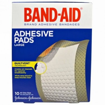 Band Aid, Adhesive Bandages, Adhesive Pads, Large, 10 Pads (Discontinued Item)