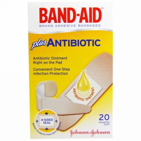 Band Aid, 絆創膏、抗生物質付き、異なるサイズ、20枚 (Discontinued Item)