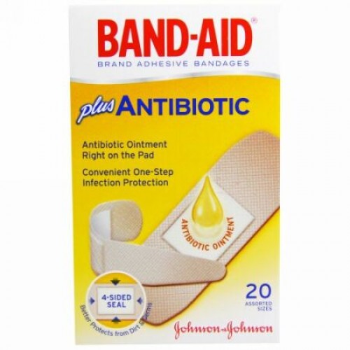 Band Aid, 絆創膏、抗生物質付き、異なるサイズ、20枚 (Discontinued Item)