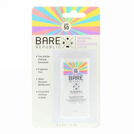 Bare Republic, ミネラル・ベイビーサンスクリーンスティック、SPF50、0.5 oz (14.2 g) (Discontinued Item)
