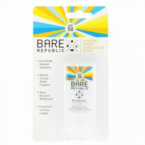 Bare Republic, ミネラルスポーツサンスクリーンスティック、SPF 50、0.5オンス (14.2 g) (Discontinued Item)